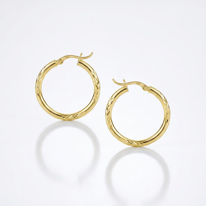 10k Yellow Gold Diamond Cut Hoop Earrings (15mm)