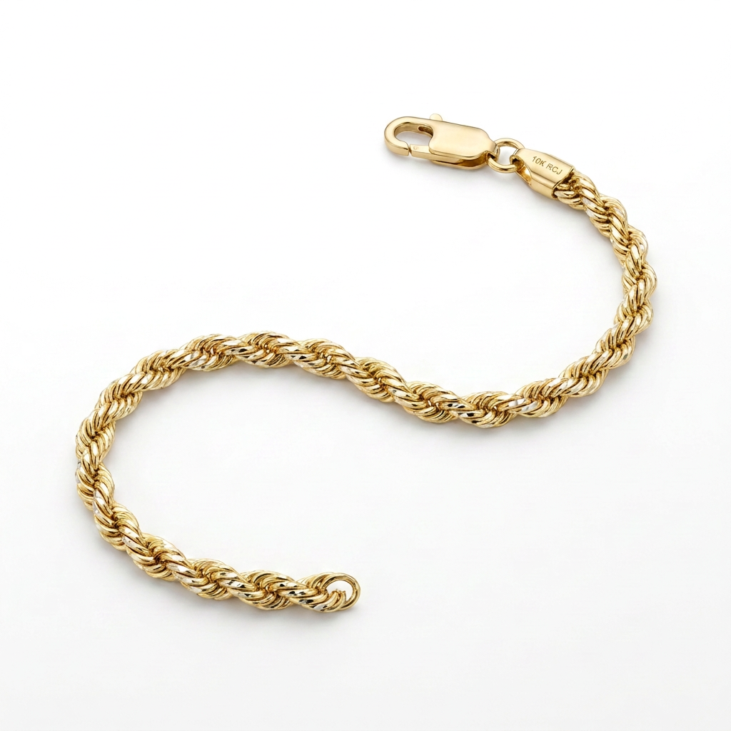 2.5mm 10k Yellow Gold Solid Diamond Cut Rope Bracelet
