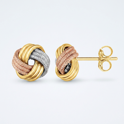 Love Knot Post Earrings in 14k Tri Color Gold