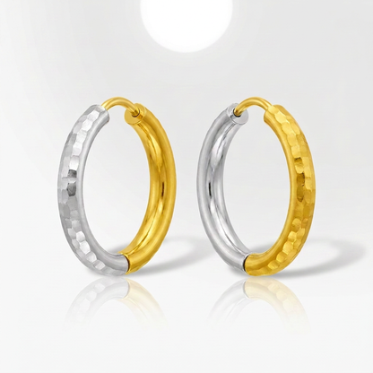 14k Two-Tone Gold Hinge Hammered Hoop Earrings
