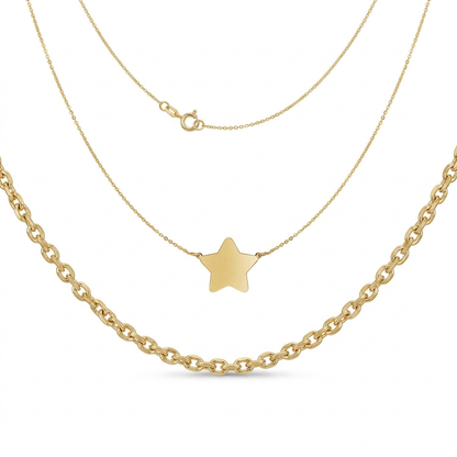 14k Yellow Gold Necklace with Five Pointed Star