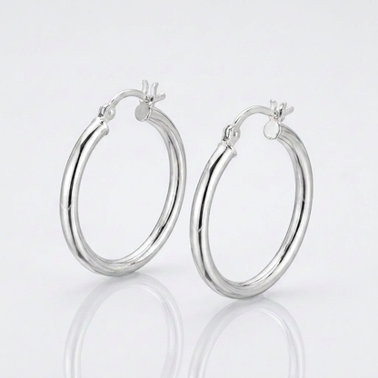 Sterling Silver Rhodium Plated Polished Look Hoop Earrings (25mm)