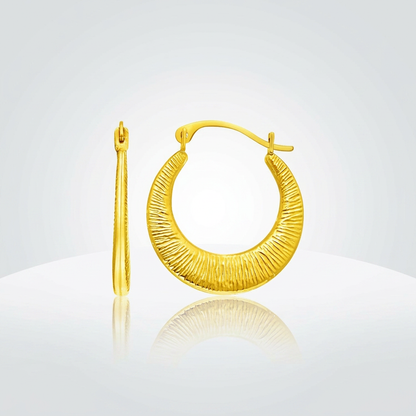 14k Yellow Gold Graduated Round Textured Hoop Earrings