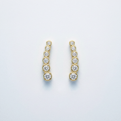 14k Yellow Gold Graduated Circles Climber Post Earrings with Cubic Zirconias