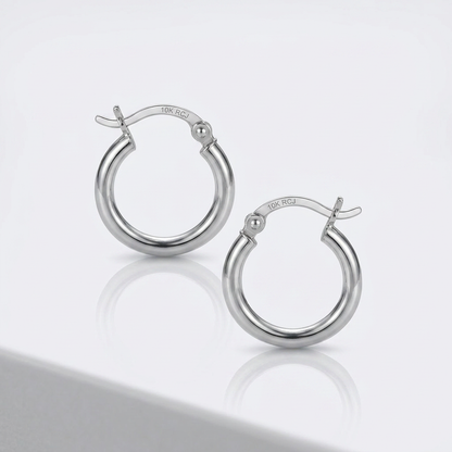 10k White Gold Polished Hoop Earrings (15 mm)