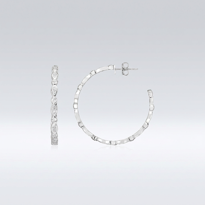 Sterling Silver Hoop Earrings with Round and Marquise Cubic Zirconias