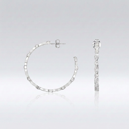 Sterling Silver Hoop Earrings with Round and Marquise Cubic Zirconias