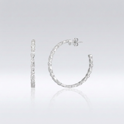 Sterling Silver Hoop Earrings with Round and Marquise Cubic Zirconias