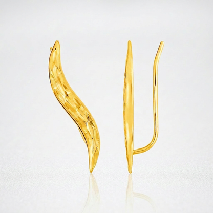 Textured Leaf Climber Earrings in 14k Yellow Gold