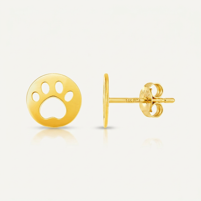 14k Yellow Gold Post Earrings with Paw Prints