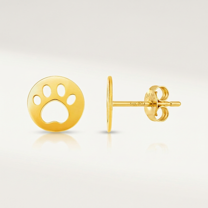 14k Yellow Gold Post Earrings with Paw Prints