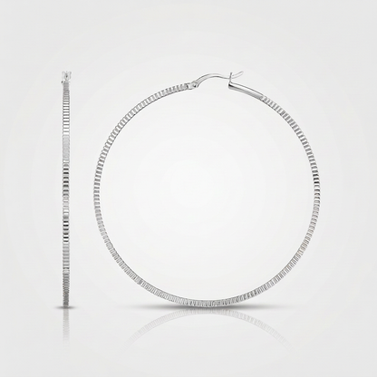 Ridge Textured Hoop Earrings in Sterling Silver