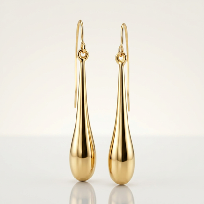 14k Yellow Gold Long Polished Teardrop Dangling Earrings