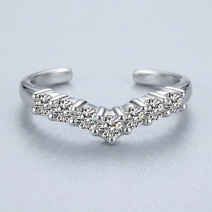 Sterling Silver Rhodium Finished V Shape Toe Ring with Cubic Zirconia Accents
