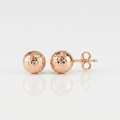 14 k Rose Gold Ball Earrings with Crystal Cut Texture