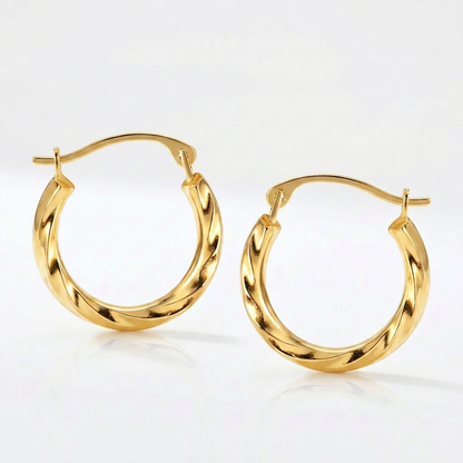 10k Yellow Gold Hoop Earrings in Textured Polished Style (5/8 inch Diameter)