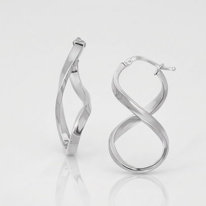 14k White Gold Twist Motif Polished Hoop Earrings