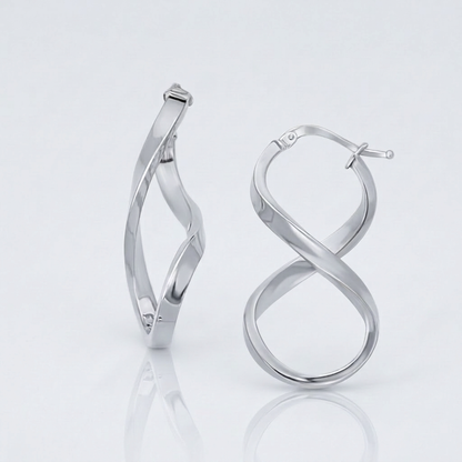 14k White Gold Twist Motif Polished Hoop Earrings
