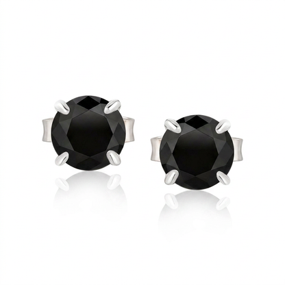 14k White Gold Stud Earrings with Black 4mm Cubic Zirconia