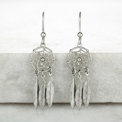 Sterling Silver Dream Catcher Dangle Earrings