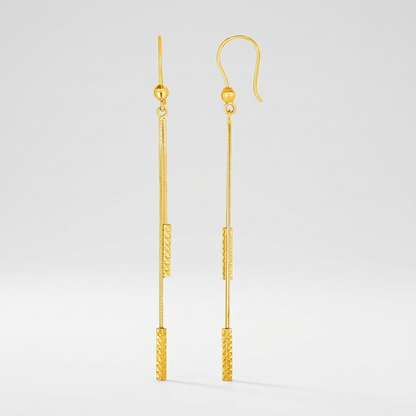 Textured Bar Long Drop Earrings in 14k Yellow Gold
