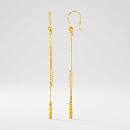 Textured Bar Long Drop Earrings in 14k Yellow Gold