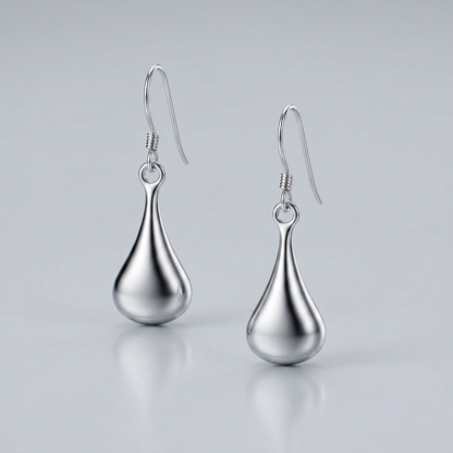 Sterling Silver Long Teardrop Shape Puff Drop Earrings