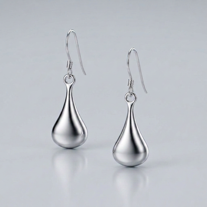 Sterling Silver Long Teardrop Shape Puff Drop Earrings