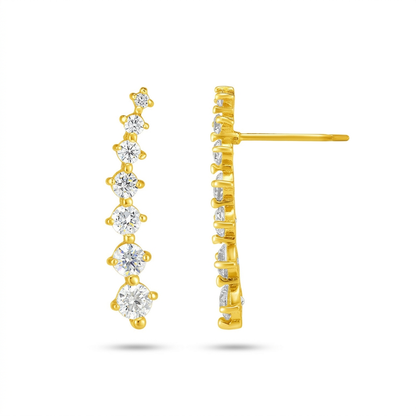 14k Yellow Gold Climber Post Earrings with Cubic Zirconias