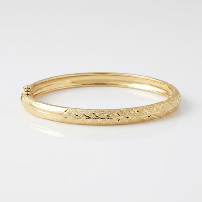10k Yellow Gold Dome Childrens Diamond Cut Florentine Bangle