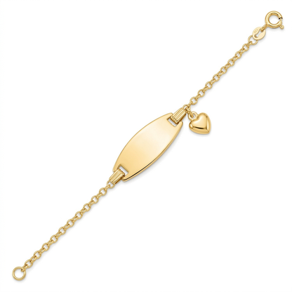 14k Yellow Gold Heart Accented Children's Cable Chain ID Bracelet