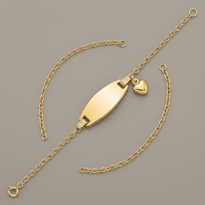 14k Yellow Gold Heart Accented Children's Cable Chain ID Bracelet