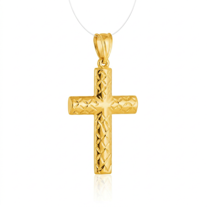 14k Yellow Gold Reversible Textured Cross Pendant