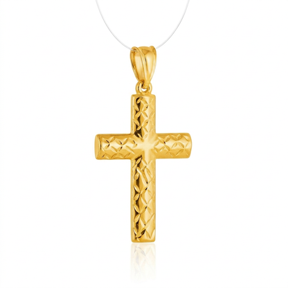 14k Yellow Gold Reversible Textured Cross Pendant