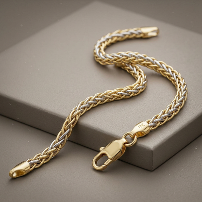Two-Toned Fine Wheat Chain Bracelet in 10k Yellow and White Gold
