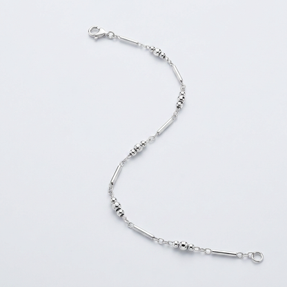 Sterling Silver Anklet with Polished Bars and Beads