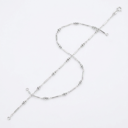 Sterling Silver Anklet with Polished Bars and Beads