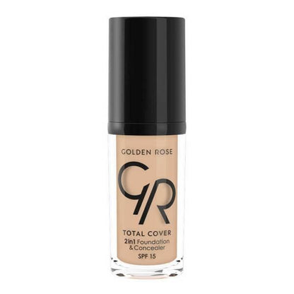 Golden Rose Total Cover 2 in 1 Foundation & Concealer - Oil-Free, SPF 15, Vitamin E - 30ml