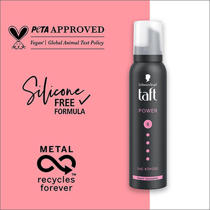 Taft Power Cashmere Hair Mousse - Strong Hold Hair Mousse for Dry & Damaged Hair