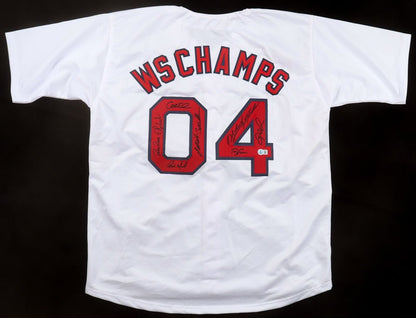 "2004 World Series Champions" Jersey Signed By (10) With Orlando Cabrera, Pokey Reese, Keith Foulke, Terry Francona (Beckett) Boston Red Sox
