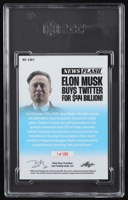 Elon Musk 2022 Leaf Pop Century News Flash "ELON MUSK BUYS TWITTER"  #NFEM1 (SGC 9.5)