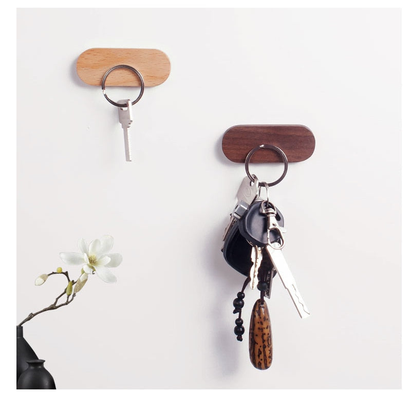Wooden Magnetic Key Holder Wall Mount Adhesive Key Rack Organizer