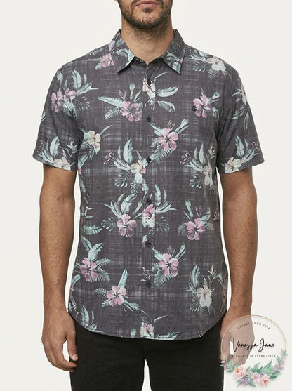 ONeill men's Fiiore Floral Print Short Sleeve Button-up Shirt, Size Small