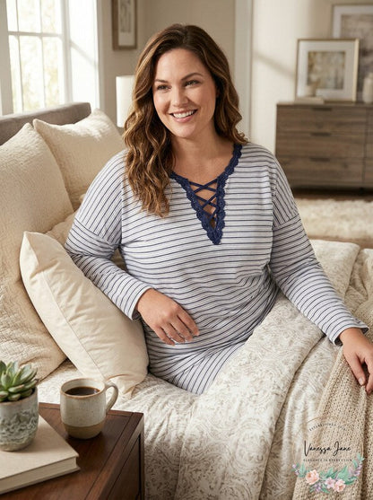 Alfani Printed Lace-Up Pajama Top, Size 3X