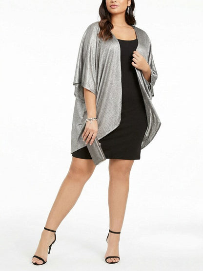 Love Squared Women's Plus 2Pc Metallic Dress With Cardigan Black Size 1X