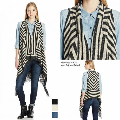 Love By Design Women's Geometric Cardigan Sweater Vest -Medium