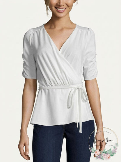 John Paul Richard Women's Ruched Belted Top White , Size Small