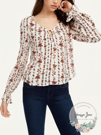 Freshman Juniors Floral-Printed O-Ring Top, Size  XL