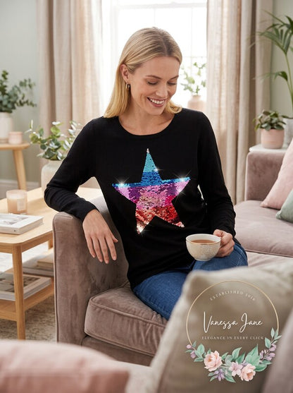 INC Sequin Star Sweater, Size M