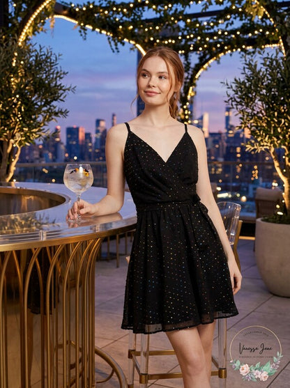 As U Wish Juniors Metallic-Dot Chiffon Dress, Size 3